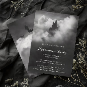 Invitation Château noir gothique Éffrayant Halloween Party