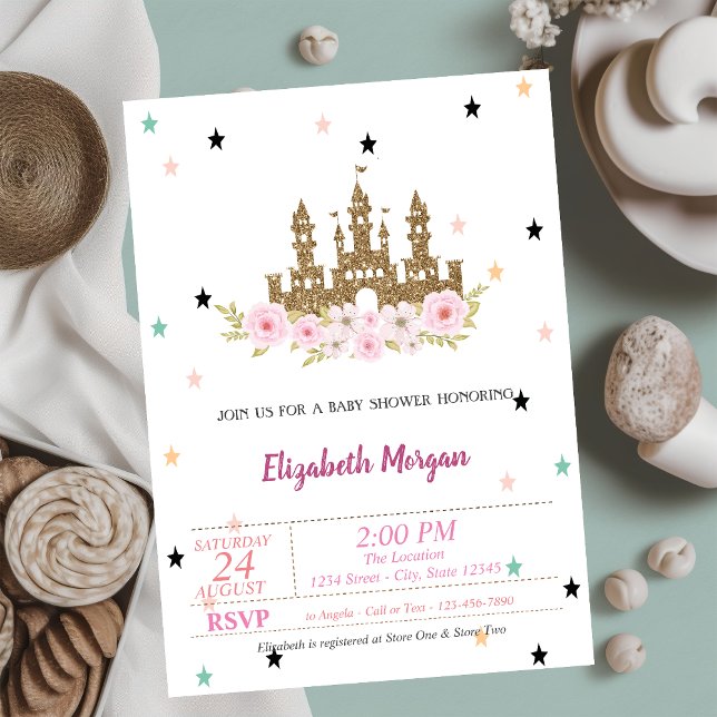 Invitation Château Pailleté Or, Étoiles, Fête de Naissance Pr (Créateur téléchargé)