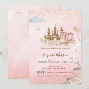 Invitation Château Pailleté Or, FleursBerline Baby Shower