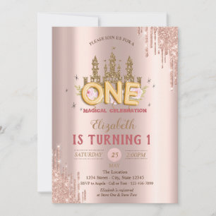 Invitation Château Pailleté Or, Gouttes de Rose Doré 1er Anni