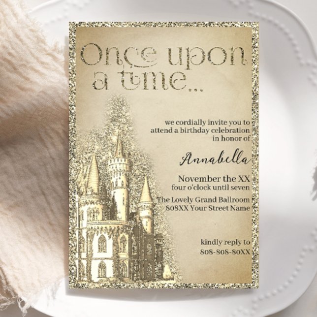 Invitation Château Pailleté Or Thème de Conte de Fées (Créateur téléchargé)