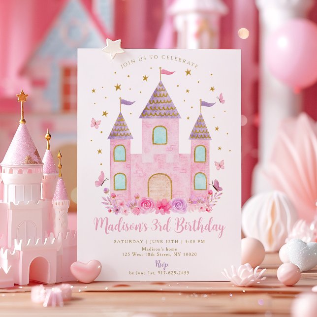 Invitation Château Papillon Fleur Anniversaire Princesse Past (Créateur téléchargé)
