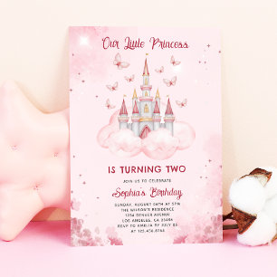 Invitation Château Princess   Aquarelle rose fille Anniversai