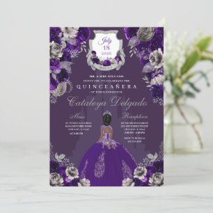 Invitation Château Princess de Quinceañera, violet et argent