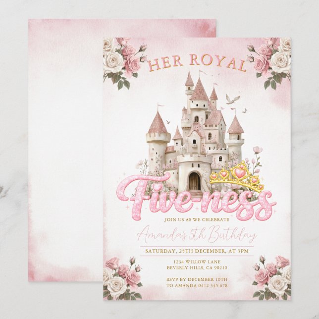 Invitation Château Princesse 5e Anniversaire Five-ness Royal  (Devant / Derrière)