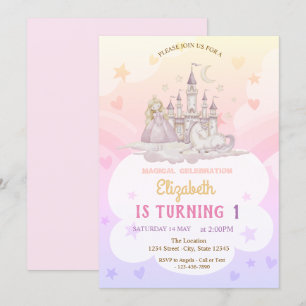 Invitation Château Princesse Arc-en-ciel Poney Anniversaire