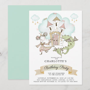 Invitation Château Princesse Dragon Girl's Pink Anniversaire