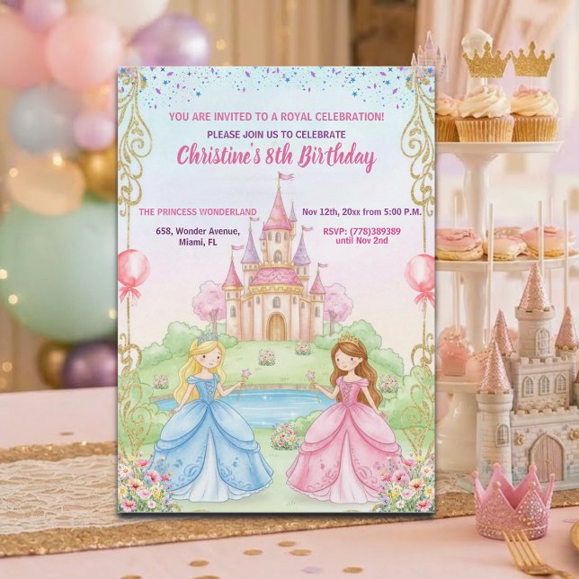 Invitation Château Princesse Royal Fête d'anniversaire 8 ans (Créateur téléchargé)