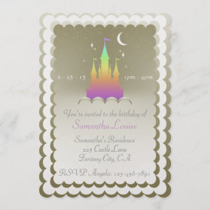 Invitation Château rêveur d'arc-en-ciel dans l'anniversaire