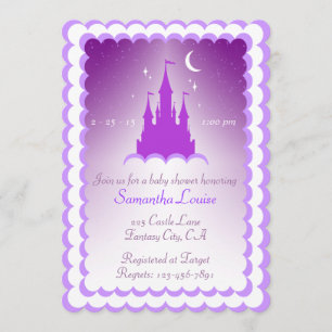 Invitation Château rêveur pourpre dans le baby shower de