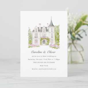Invitation Château Romantique Élégant Mariage Aquarelle