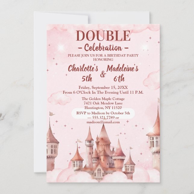 Invitation Château Rose de Princesse Mignonne Anniversaire Co (Devant)