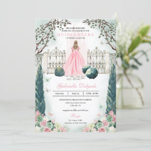 Invitation Château rose Fairytale Jardin enchanté Quinceanera