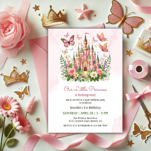 Invitation Château Rose Fantaisiste Petite Princesse 1er Anni