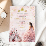 Invitation Château rose Palais Quinceanera Mexicaine Annivers<br><div class="desc">Palais de Château Rose Quinceanera Mexicaine Fille Anniversaire,  Gold Royal Princess Quince Tiara Invitation,  Flakes de neige hivernal Miss Quince Anos,  Sweet 16th Quinceasera Birthday Girl.</div>