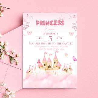 Invitation Château Rose Princess Enchantant des nuages Whimsi