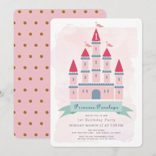 Invitation Château rose Princesse Fille 1er anniversaire