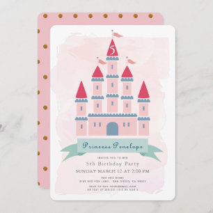 Invitation Château rose Princesse Fille Anniversaire