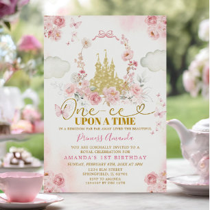 Invitation Château Rose Princesse Une Fois Anniversaire