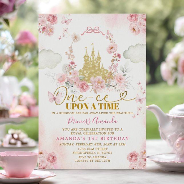 Invitation Château Rose Princesse Une Fois Anniversaire (Créateur téléchargé)