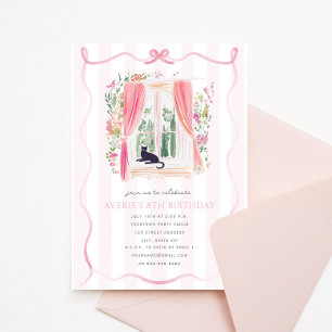 Invitation Chateau rose Ribbon Coquette Chat Anniversaire