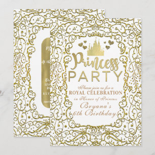 Invitation Château Royal Blanc & Or FÊTE DE PRINCESSE Anniver