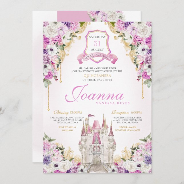 Invitation Château Royal Quinceanera (Devant / Derrière)
