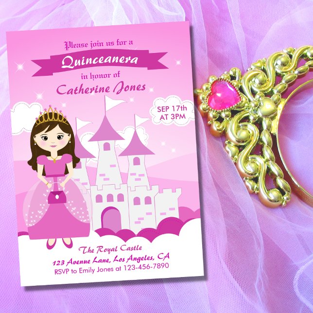 Invitation Château royal rose fille Quinceanera (Créateur téléchargé)