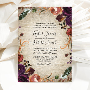 Invitation Château Rustique Butterum & Plum Floral Mariage