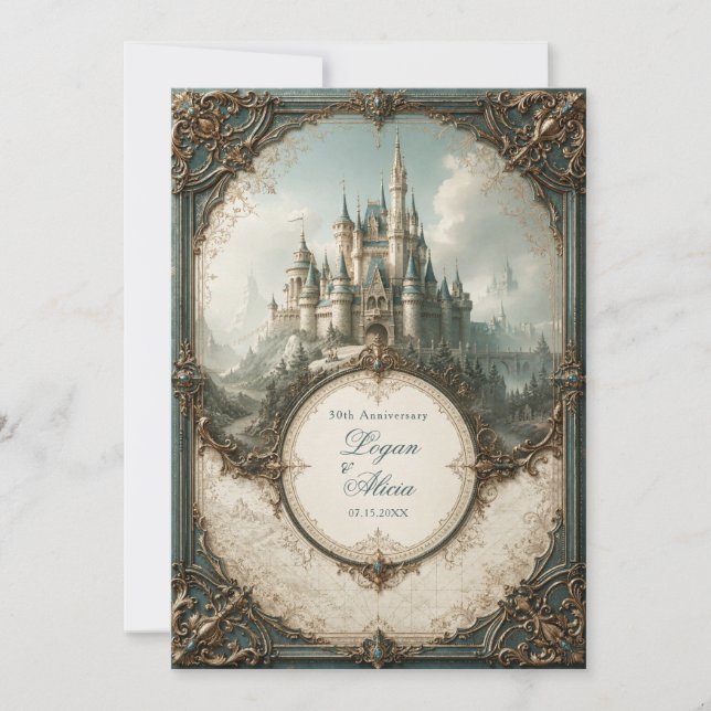 Invitation Château Teal Spire Mariage (Devant)