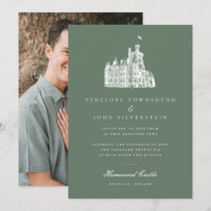 Invitation Château Vintage Vert Élégant Photo Mariage