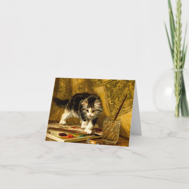 Invitation Chaton avec Peinture et Pinceaux (Devant)