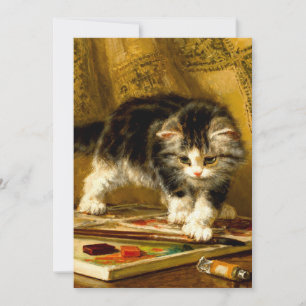 Invitation Chaton avec Peinture et Pinceaux