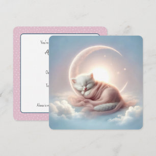 Invitation Chaton blanc dormant sur une lune de croissant