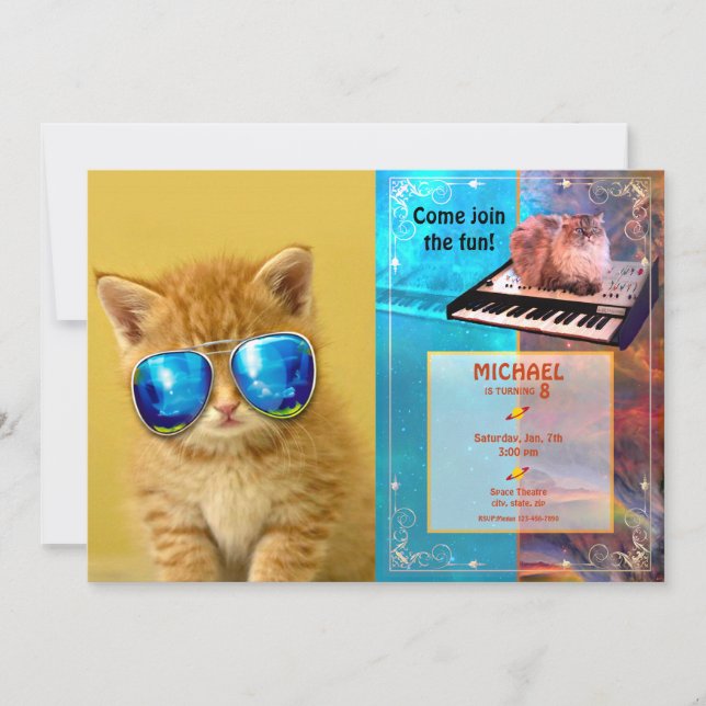 Invitation Chaton cool en lunettes de soleil (Devant)