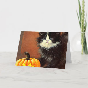 Invitation Chaton d'Halloween noir et blanc vintage