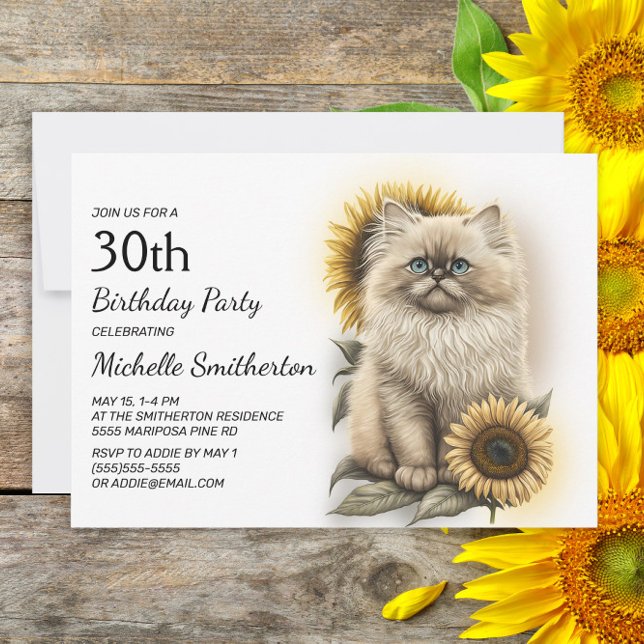 Invitation Chaton himalayen Tournesols 30e Anniversaire (Créateur téléchargé)