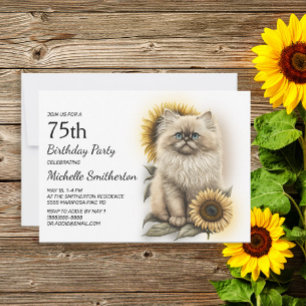 Invitation Chaton himalayen Tournesols 75e Anniversaire