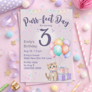 Invitation Chaton Pastel Fille 3ème Anniversaire