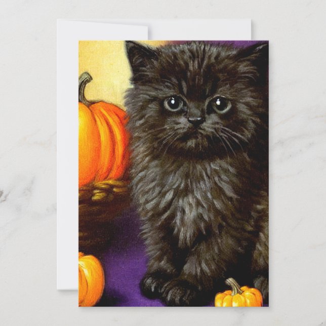 Invitation Chaton vintage d'Halloween (Devant)