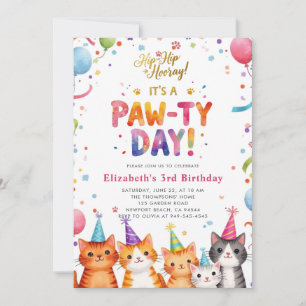 Invitation Chatons de Fête Colorés Ballons Anniversaire
