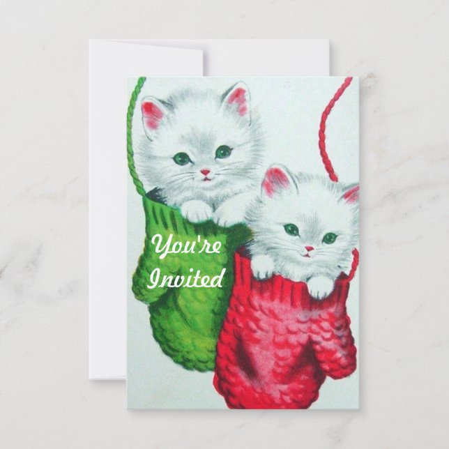 Invitation Chatons en Mittens Joyeux Noël (Devant)