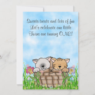 Invitation Chatons jumeaux et fleurs 1er Anniversaire Chat