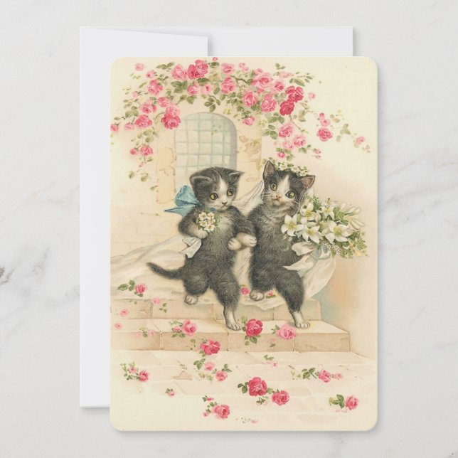 Invitation Chatons Mariage Vintage (Devant)