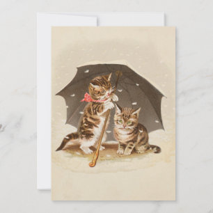Invitation Chatons vintage sous un parapluie - Art antique de