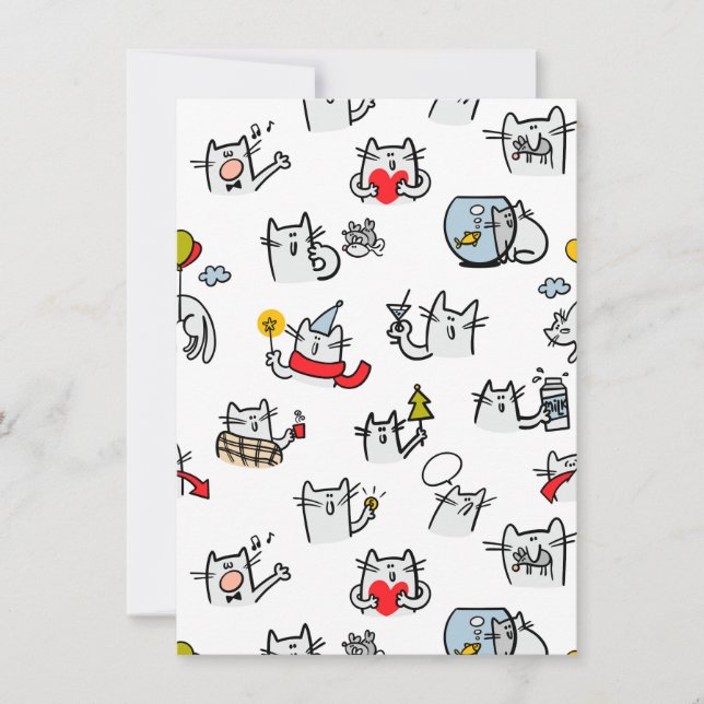 Invitation Chats amusants, lait et magie. (Devant)