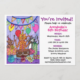 Invitation Chats colorés fête d'anniversaire