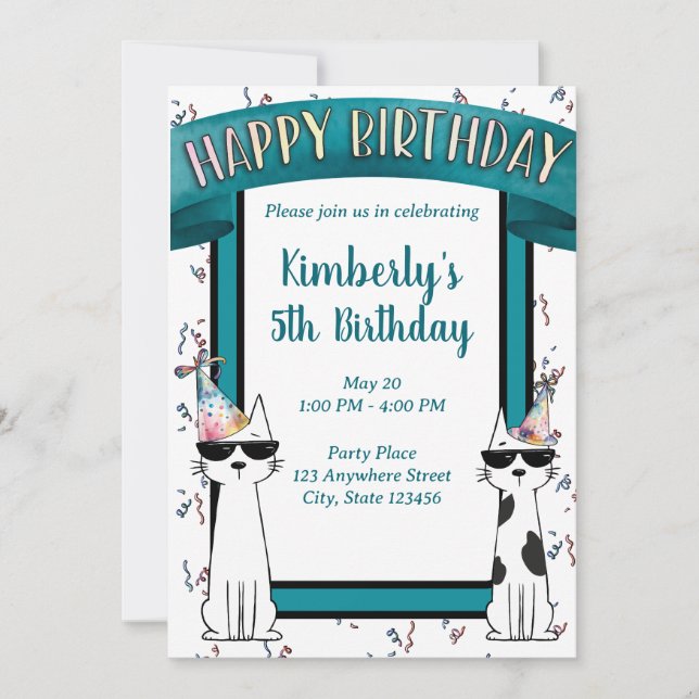 Invitation Chats cools joyeux anniversaire (Devant)