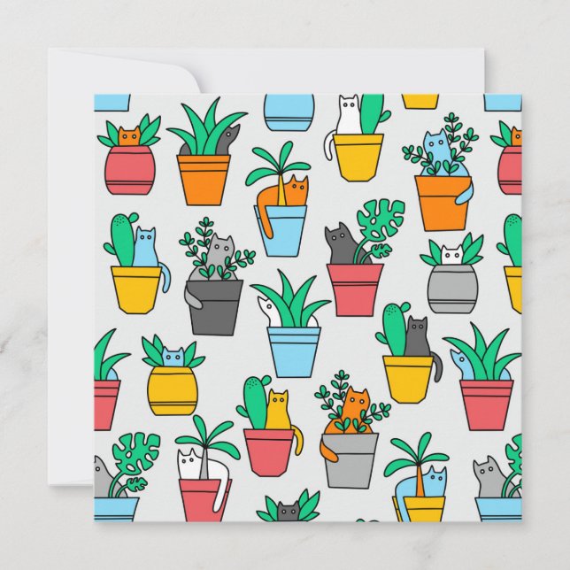 Invitation Chats dans les pots de fleurs (Devant)