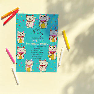 Invitation Chats de chance japonais Maneki Neko pour annivers